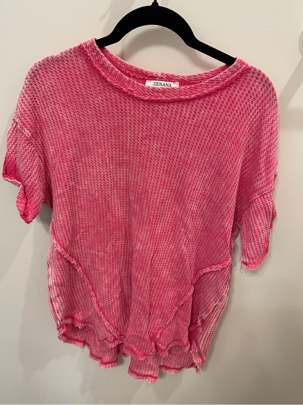 Zenana Outfitters Hot Pink Waffle Knit Short Sleeve Top